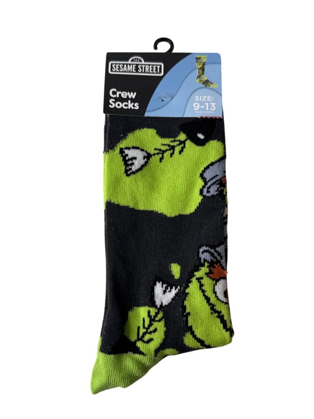 Oscar the Grouch Crew Socks Mens Size 9-13 Sesame Street Green Black NWT